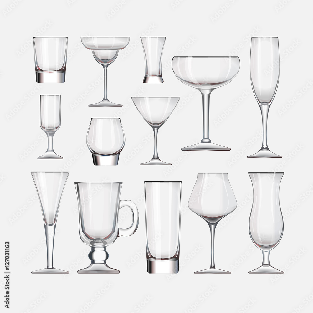 Set of cocktail stemware and glasses for alcohol Set of cocktail stemware and glasses for alcohol