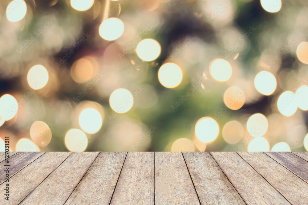 Christmas holiday background with empty wooden table Christmas holiday background with empty wooden table