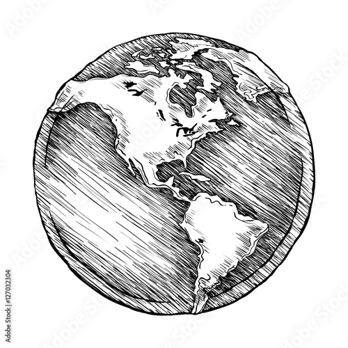 Globe outline drawing vector illustration  of sketchy