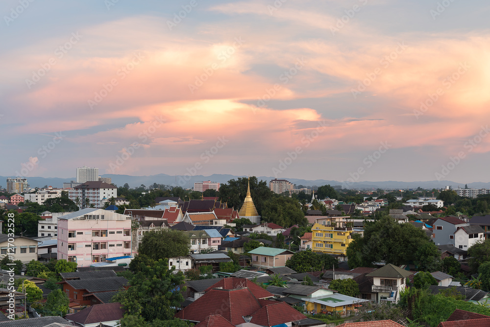 View of Chiang Mai City in evening, Thailand.
