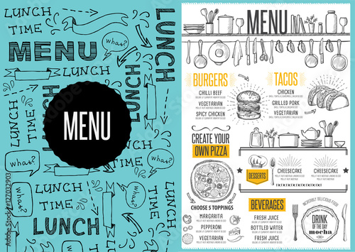 Menu restaurant, food template placemat.