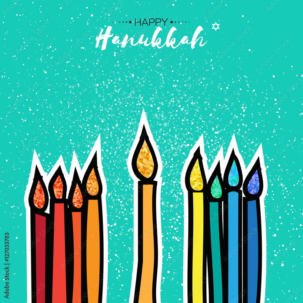 Colorful Happy Hanukkah Greeting card. Jewish holiday with menorah Colorful Happy Hanukkah Greeting card. Jewish holiday with menorah