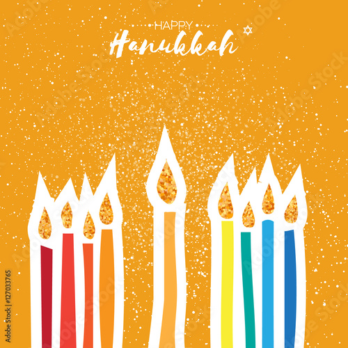 Colorful Happy Hanukkah Greeting card. Jewish holiday with menorah