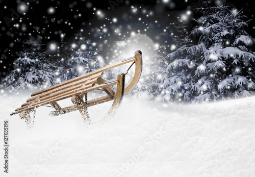 Schlitten im Winterwald