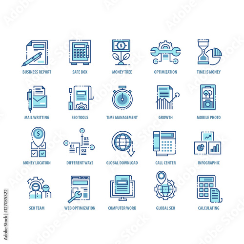 Modern thin line icons set for business