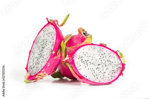 Full and half dragon fruit with isolated on white background - can use for montage display product.