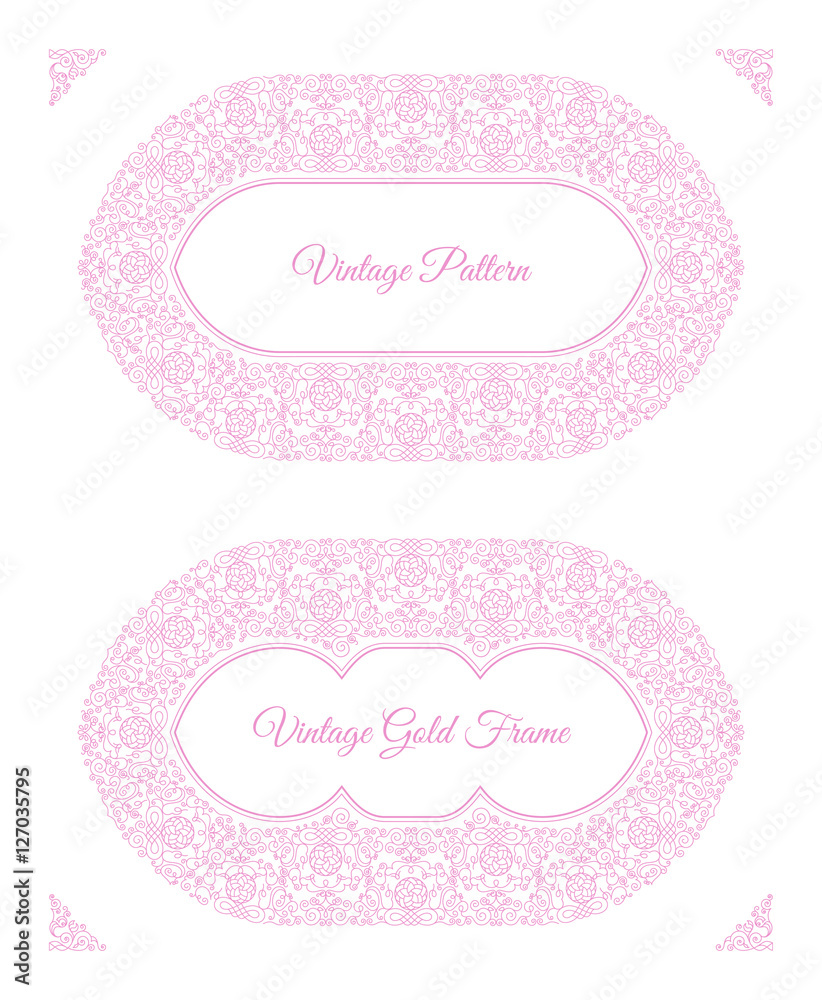 Eastern pink arabic vector lines design templates. Muslim floral frame for card and postcard