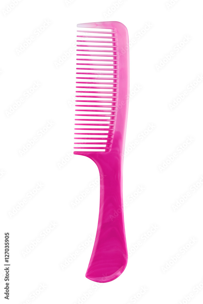 Red plastic comb with handle, isolated on white Red plastic comb with handle, isolated on white