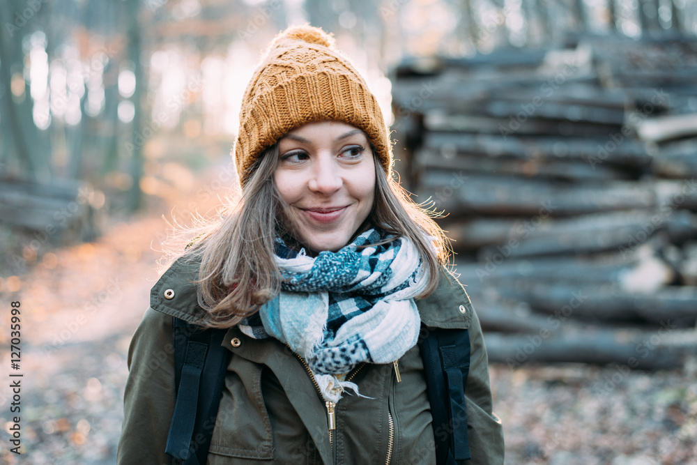 Woman in forest, brunette woman portrait outdoor Woman in forest, brunette woman portrait outdoor