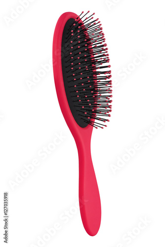 Elegant red hair comb brush with handle  isolated