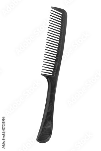 Black plastic comb with handle  isolated on white