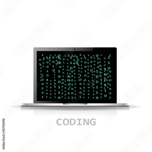 Code Flat Design with laptop digital icon