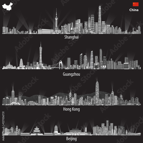 Shanghai, Guangzhou, Hong Kong and Beijing skylines vector illustrations