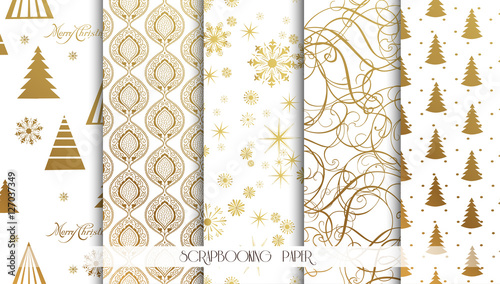 Set of Christmas Seamless backgrounds. Gold pattern. Vector