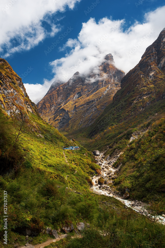 Obraz premium Scenic view on the way from Deurali to Machapuchare base camp ,Nepal.