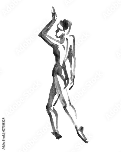 ballerina dancing. watercolor illustration on white background. © Natali_Mias