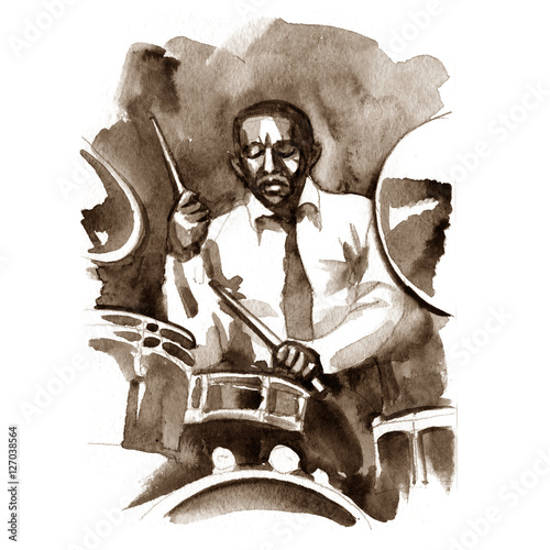 Photography Watercolor graphic drummer at a concert.
