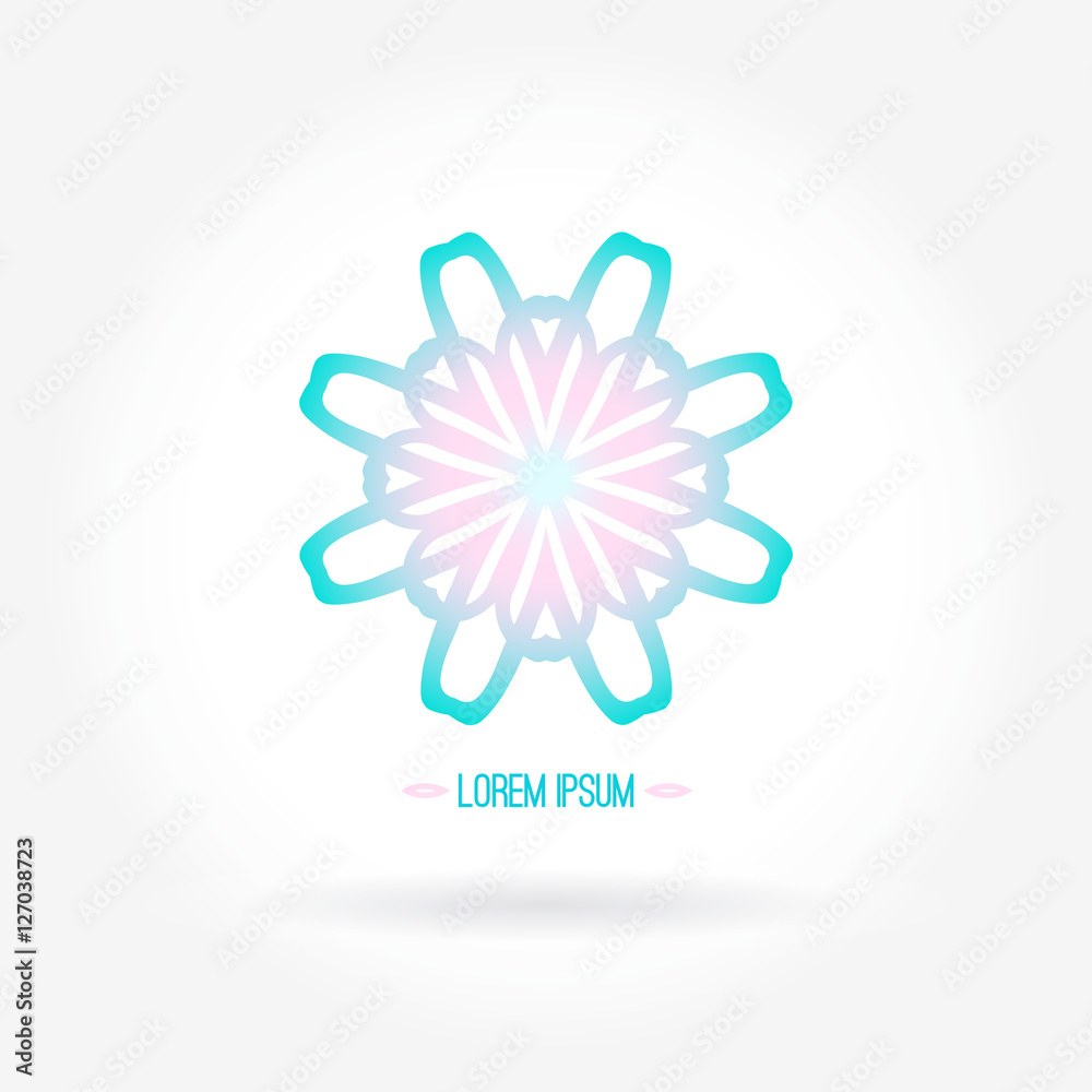 Round flower logo. Bright pale pink logo with a gradient. Stylized flower. Petal