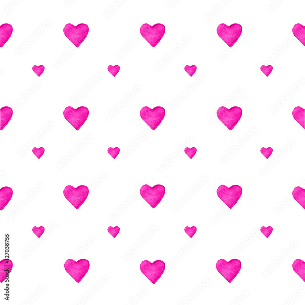 Pink watercolor heart shape seamless pattern