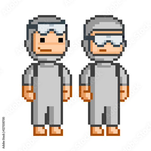 Vector 8-bit pixel art diver