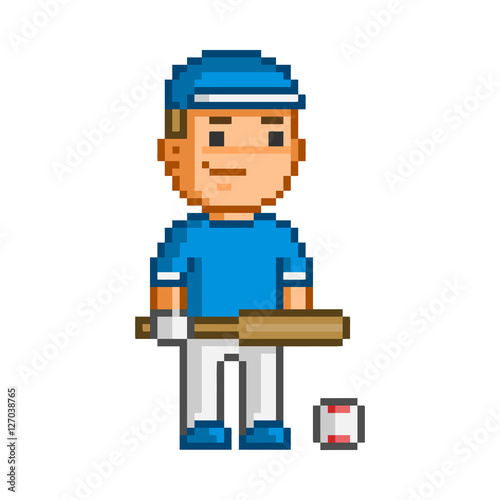 Vector 8-bit pixel art baseball player