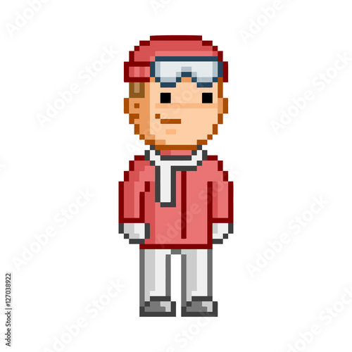 Retro 8 bit vector pixel skier
