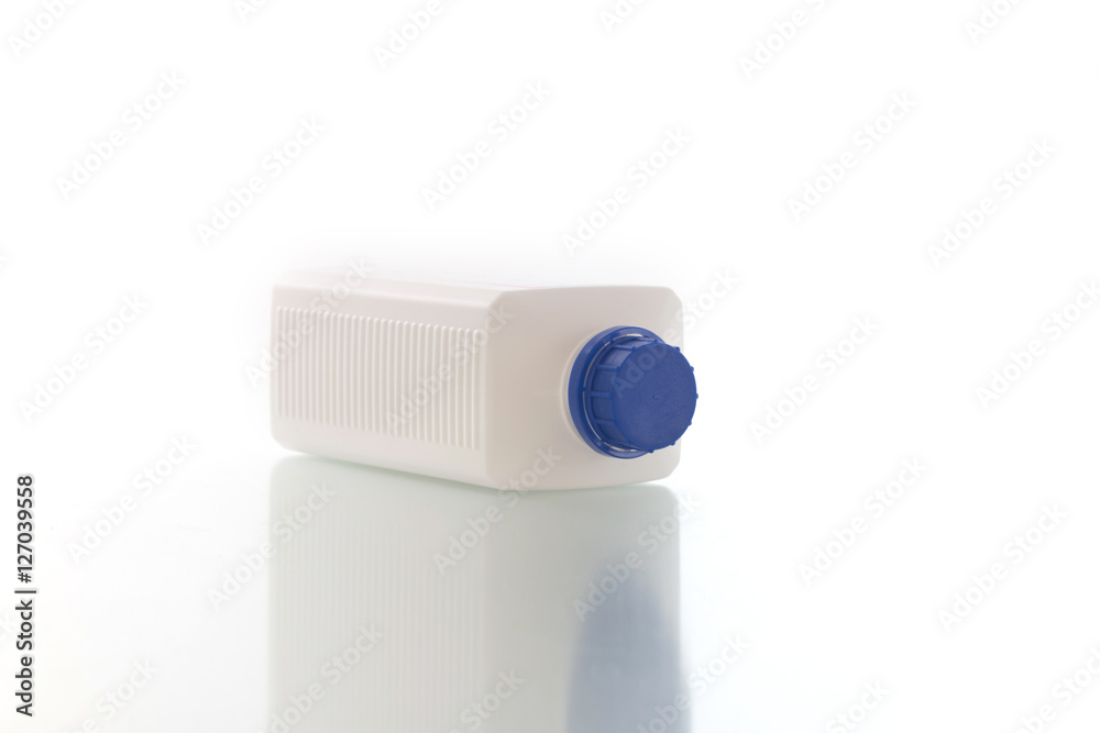 Four blank plastic containers for medicine on white background Four blank plastic containers for medicine on white background