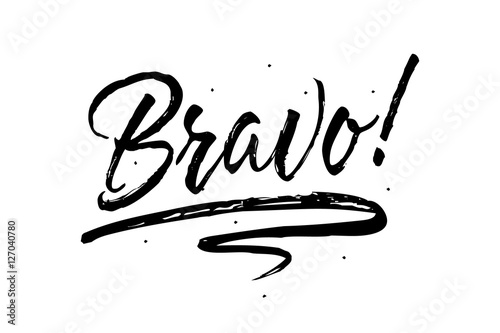 Bravo. Beautiful greeting card scratched calligraphy black text word stars. Hand drawn invitation T-shirt print design. Handwritten modern brush lettering white background isolated vector