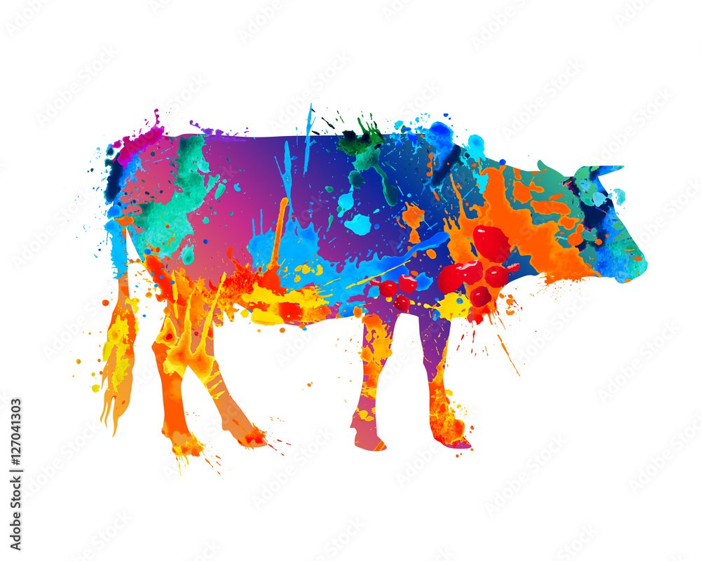 Obraz krowa sylwetka farby rozbryzgowej