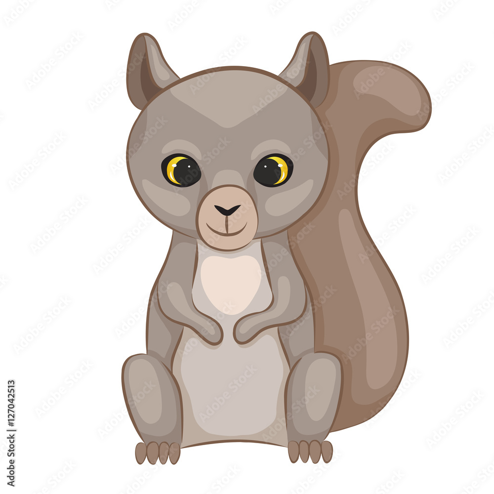 Obraz premium Cute cartoon squirrel cub. Forest animal. Isolated on a white background. Vector illustration.