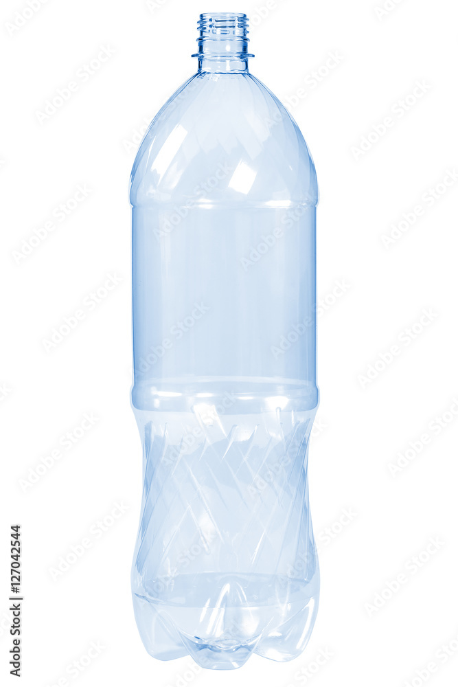 New, clean, empty plastic bottle blue color on white background New, clean, empty plastic bottle blue color on white background