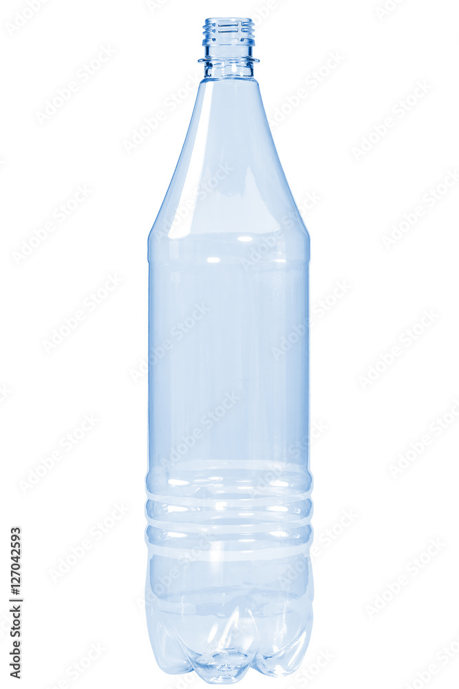 New, clean, empty plastic bottle blue color on white background New, clean, empty plastic bottle blue color on white background