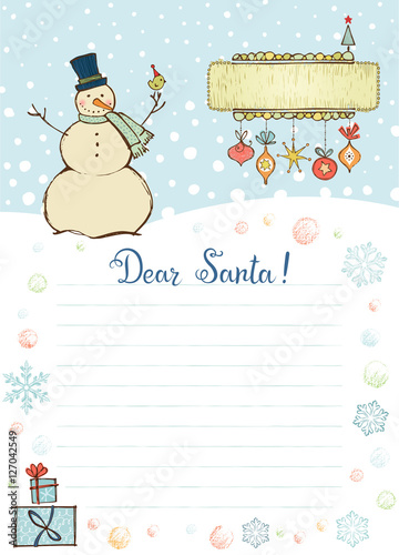 Template for Christmas letter to Santa Claus. 