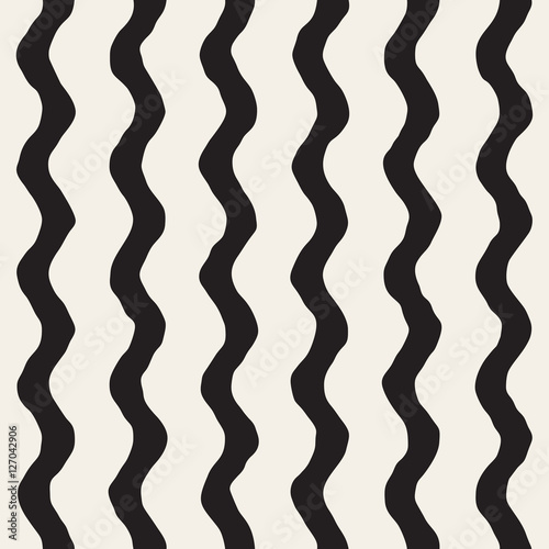 Vector Seamless Black and White Hand Drawn Wavy Stripes Pattern