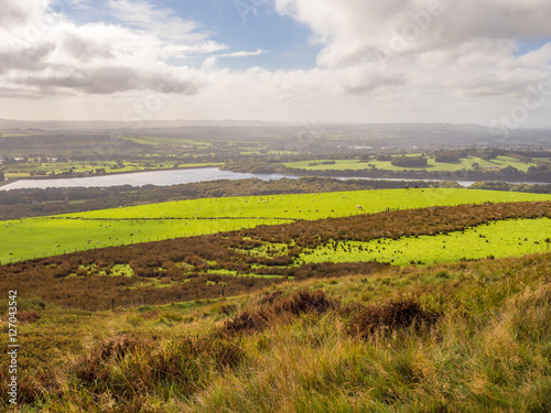 View over the lancashire countryside from the top of Rivington Pike  Chorley  Lancashire  UK