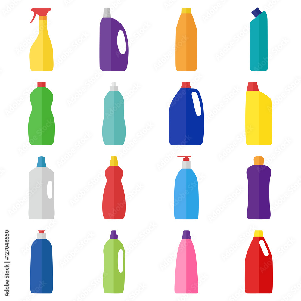 Set of bottles of cleaning products, vector illustration Set of bottles of cleaning products, vector illustration