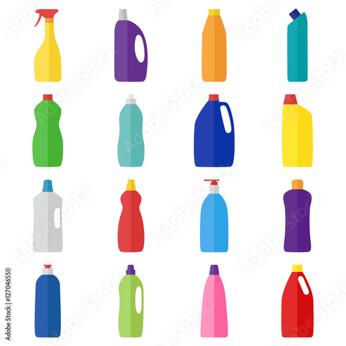 Set of bottles of cleaning products  vector illustration