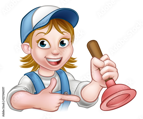 Woman Plumber Holding Plunger