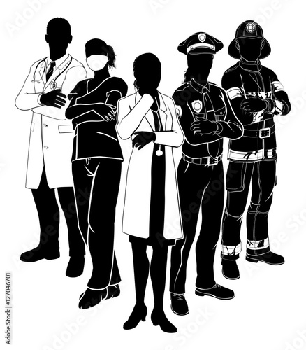 Police Fire Doctor Emergency Team Silhouettes