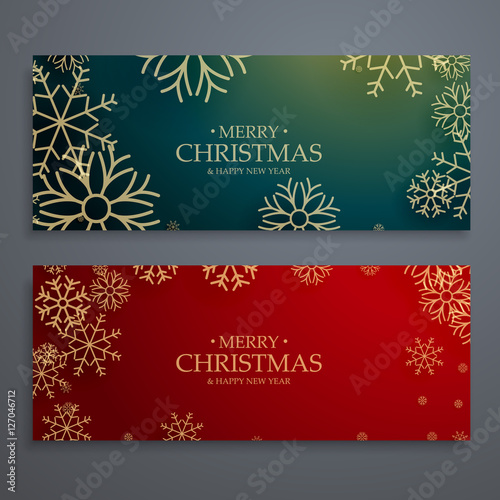 set of two merry christmas banners template in red and green col