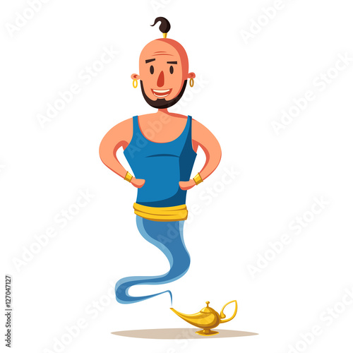 Genie of the lamp. Cartoon vector illustration. Miracle. Old fable