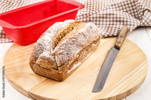 traditional irish sodabread for st. patrick's day on wooden boar photo