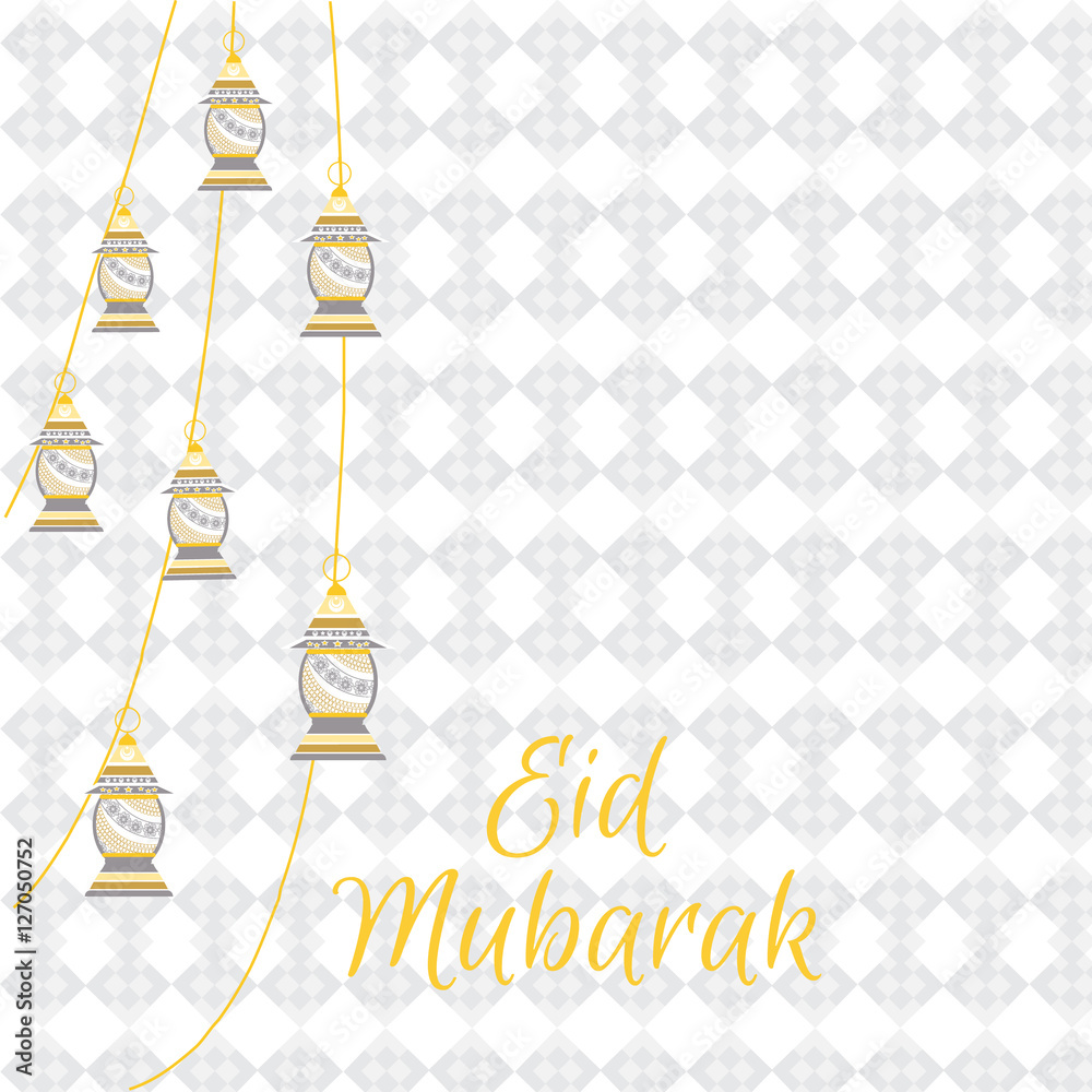 Eid Mubarak greeting banner background with the traditional greeting. English: blessed holiday Eid Mubarak greeting banner background with the traditional greeting. English: blessed holiday