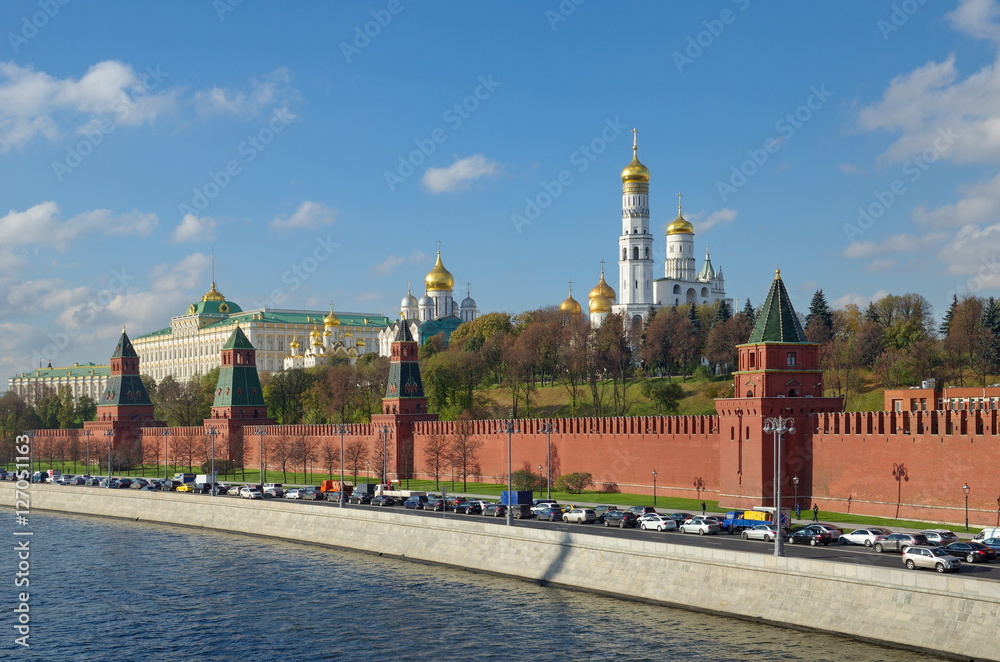 Autumn view of the Moscow Kremlin and Kremlevskaya embankment, Russia