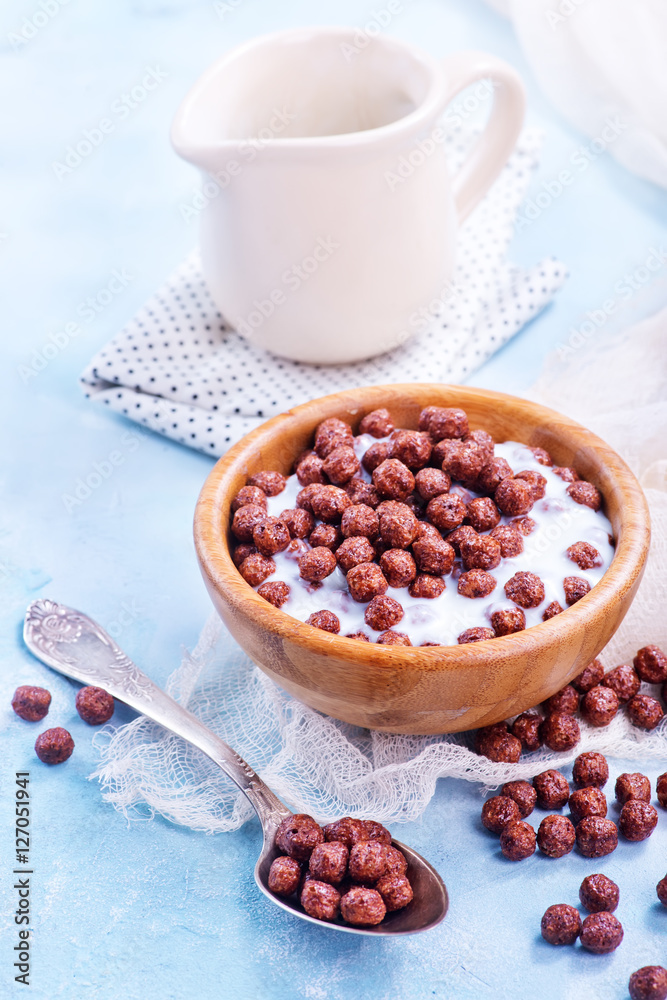 dry breakfast with milk on a table dry breakfast with milk on a table