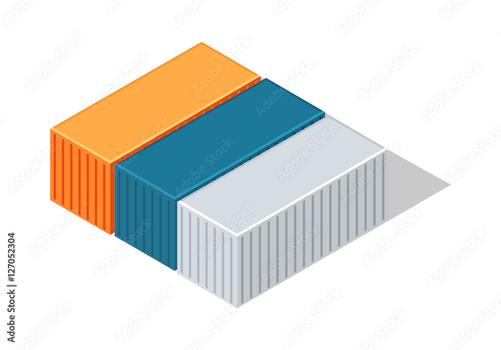 Fototapeta premium Sea Containers in Isometric Projection Vector