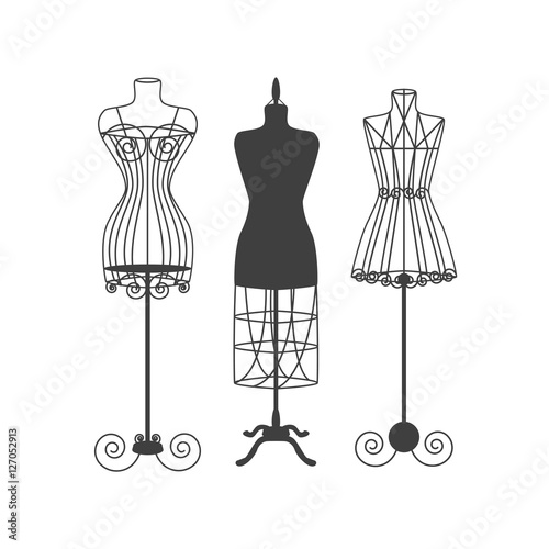 Vintage Mannequin or Dummies Black Silhouette Vector