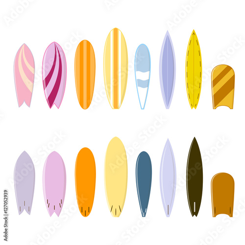 Color Surf Board Set. Different Shape. Vector