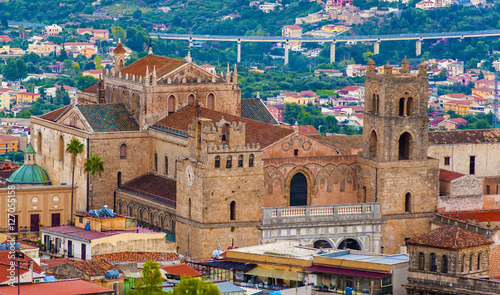 The Monreale Cathedral seen from the mountains that surround the town. Palermo. Italy photo
