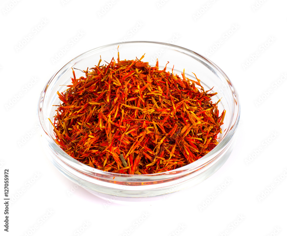 Saffron in a Glass Bowl on a White Saffron in a Glass Bowl on a White